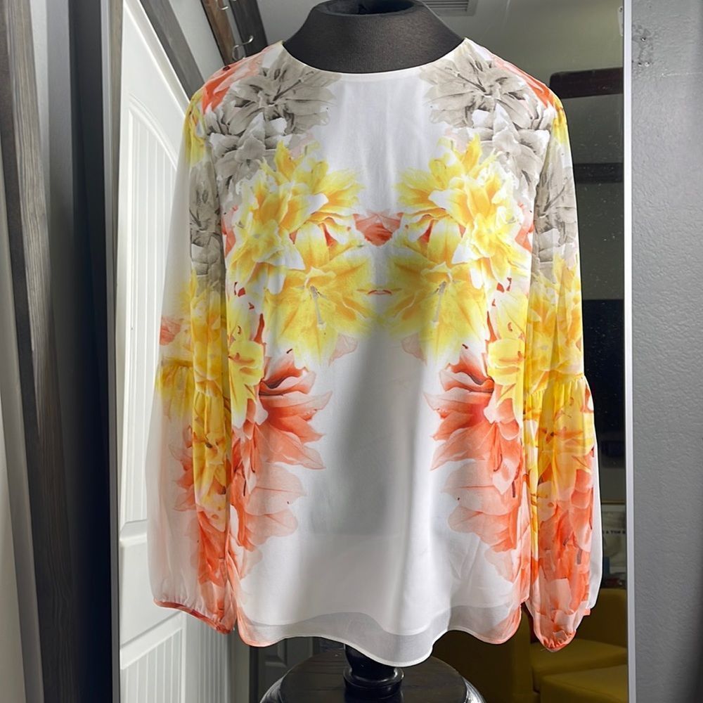 NWOT Calvin Klein sheer balloon sleeve shirt Size: XS